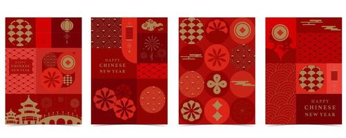 Happy Chinese New Year on red background with flower,lantern vector