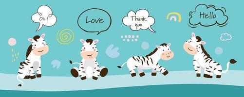 cute zebra template banner with hello,welcome for horizontal design vector