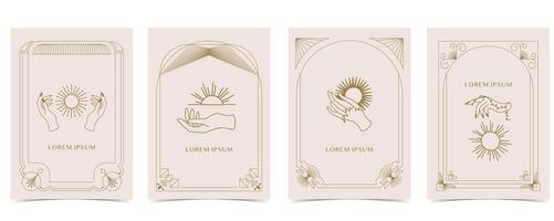 Boho invitation card with sun and hand. Mystic for a4 vertical design vector