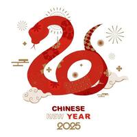 Happy Chinese New Year on red background with snake.Editable illustration for square design vector