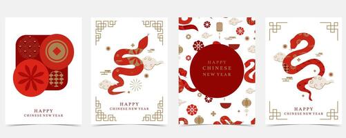 Happy Chinese New Year on red background with snake vector