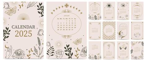 2025 table monthly calendar week start on Sunday with boho style that use for vertical digital and printable A4 A5 size vector