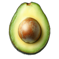 Avocado slice , top view, flat lay design, isolated on transparent background. Fresh green avocado slice with seed, showcasing creamy texture and vibrant color. Perfect for healthy food preparation png