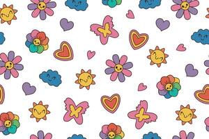 Seamless pattern of classic elements of 80s 90s in modern flat style. illustration. Fashionable patch, badge, emblem. vector