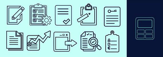 Documents line icon set for presentation, explanation, marketing. Documents silhouettes of files, office paperwork, file management, checklist and many more. Editable outline, size and color. vector