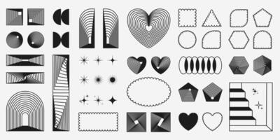 Set of retro graphic shapes, forms and frames. Design elements and vintage stickers, blinks and hearts. illustration. vector