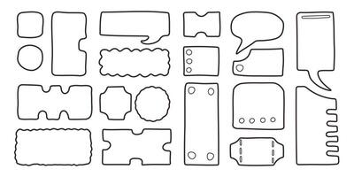 Set of outline text boxes, bubbles and hand drawn tickets. Doodle design elements. illustration. vector