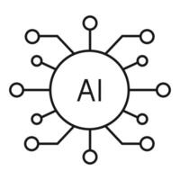 Artificial intelligence icon in line style. AI technology illustration. Artificial intelligence AI processor chip. vector