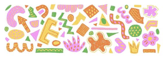 Hand drawn set of colorful abstract geometric forms. collection of contemporary texture figure in doodle style. Design element perfect for banner, print, stickers, decor vector