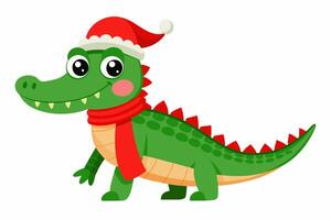 Festive Christmas Crocodile Graphics for Holiday Design Projects Ideal for Logos, Illustrations, Greeting Cards, and Unique Seasonal Branding to Add Holiday Cheer to Your Creative Work vector