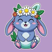 Cheerful Bunny Adorned in a Flowing Cartoon Sticker vector