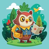 Curious Owl with Map Exploring the Uncharted Territories vector