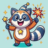 Animated and Animated Raccoon Sticker with a Speech Bubble vector