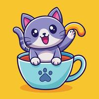 Cute Cartoon Sticker of a Happy Kitten Sitting Inside a Decorative Oval Shape vector
