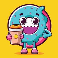 Animated Donut Indulging in Coffee Break with a Perky Smile vector