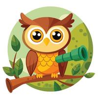 Curious Wise Owl Perched on a Tall Tree Branch vector