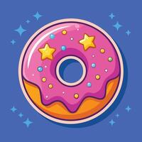 Sparkly Donut Sticker with Enchanting Stars and Whimsical Sprinkles vector