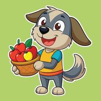 Animated Sticker of a Friendly Dog with a Basket of Goodies vector