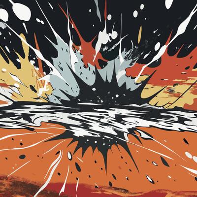 A painting of a large explosion with a lot of paint