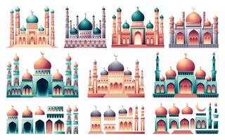 Mosque set in gradient style vector