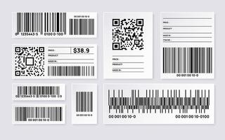Collection of barcodes and QR codes on product labels vector