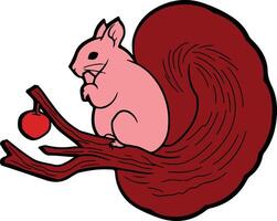 A cartoon squirrel sitting on a branch with an apple vector