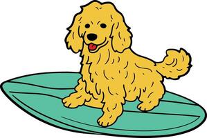 A cartoon dog sitting on a surfboard vector