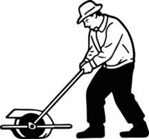 A man using a wheelbarrow to move dirt vector