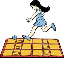A girl is playing on a board with a number on it vector