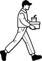 A man carrying a box with a pizza on it vector