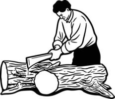 A man cutting down a tree with a chainsaw vector