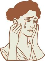 A woman crying with her hand on her face vector