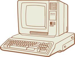 An old computer with a keyboard and monitor vector