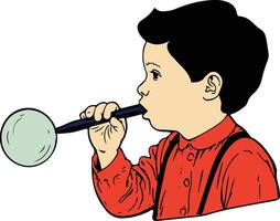 Boy blowing bubbles with a bubble wand vector