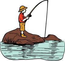 A boy fishing in a river vector