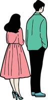 A cartoon couple standing together with their backs to the camera vector