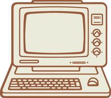 An old computer with a keyboard and monitor vector