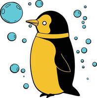 A cartoon penguin is standing in front of bubbles vector