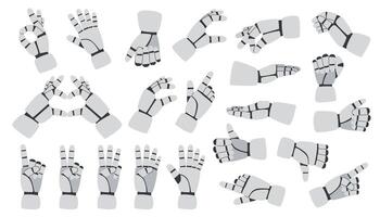 Technology concept. AI concept. Set of robots hands with different gestures isolated on white background. vector