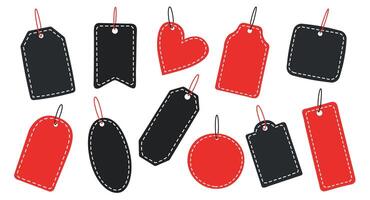 Set of black and red blank price tags on white background. Black Friday sale concept. Black Friday shopping. vector