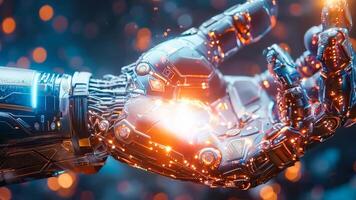 A close up of a robot hand with glowing lights on it video