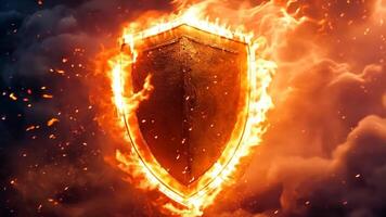 A fire shield in the sky with clouds in the background video