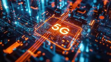 A close up of a circuit board with the word 5g on it video
