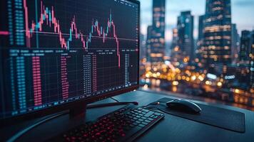 en dator övervaka Sammanträde på topp av en skrivbord Nästa till en tangentbord och mus video