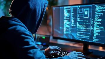 A person in a hoodie typing on a computer keyboard video