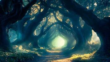 A tunnel of trees in the middle of a forest video