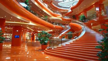 A large orange building with a spiral staircase in the middle of it video