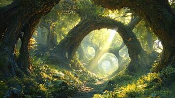 un' sentiero attraverso un' foresta con un' tunnel nel il mezzo di esso video