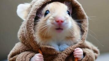 A hamster wrapped up in a towel with its mouth open video