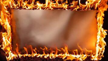 A picture frame in the middle of a fire with a black background video